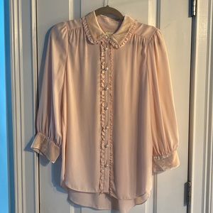NWT-Kate Spade, size 6 light pink blouse,velvet collar & wrists w pear buttons.